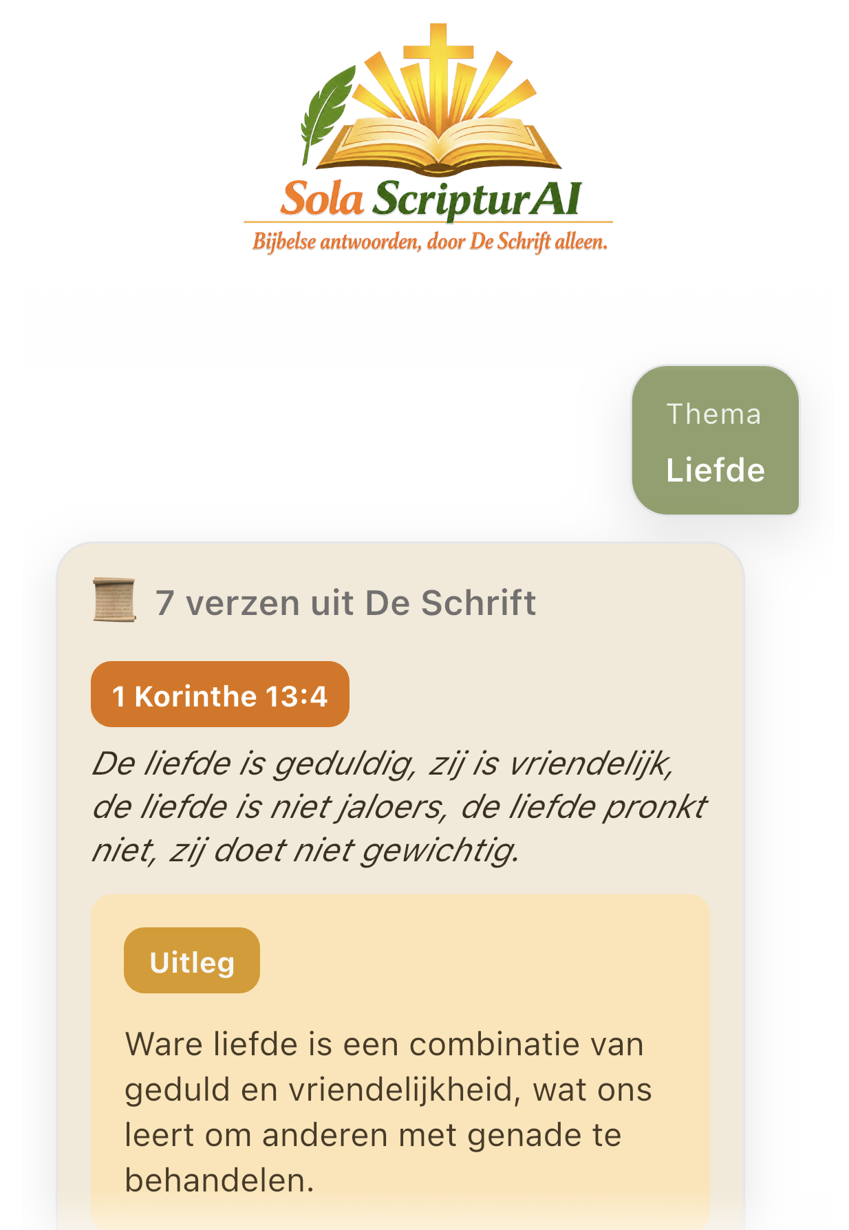 Drie Bijbelverzen over liefde in Sola ScripturAI