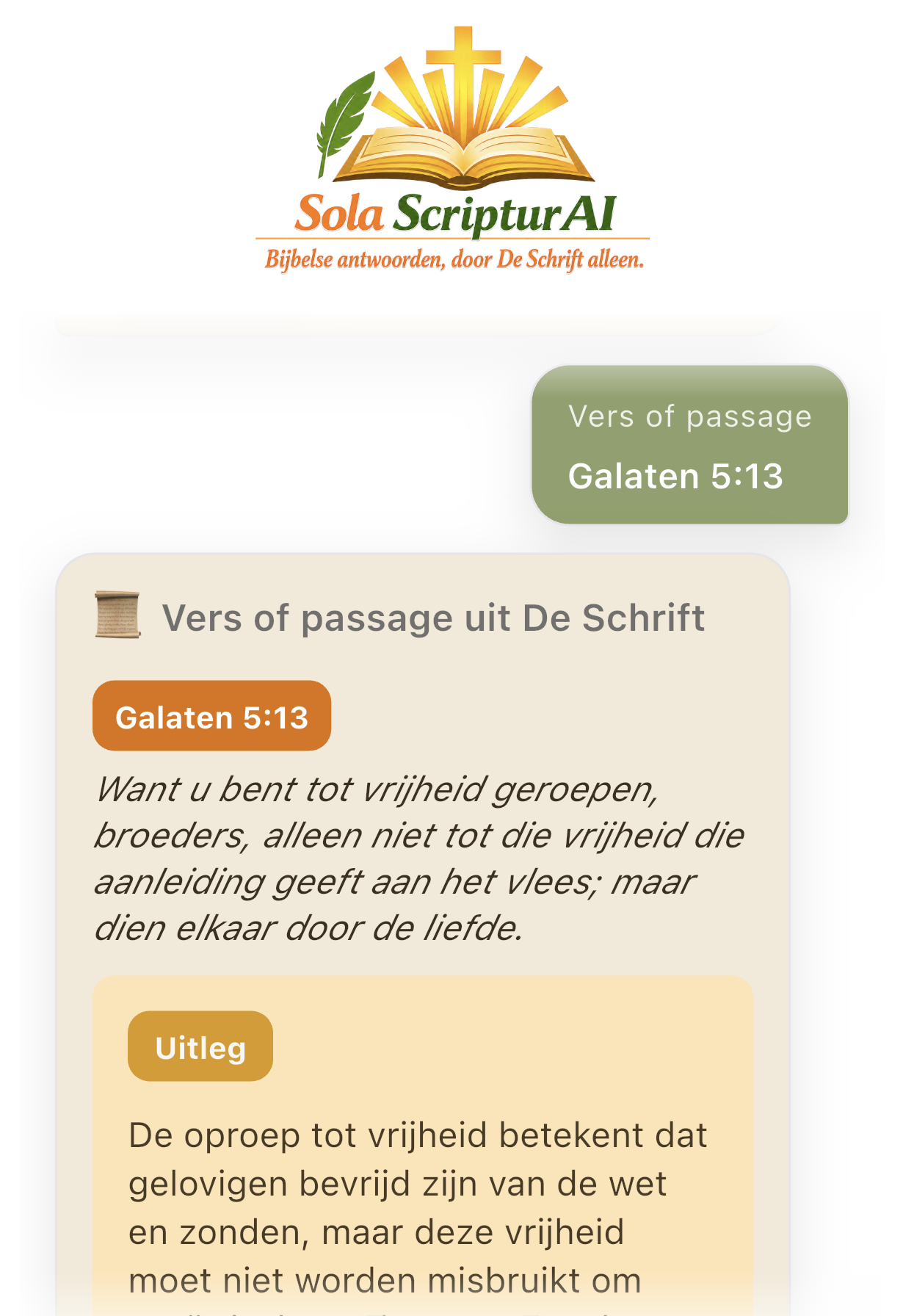 Uitleg bij een Bijbelpassage in Sola ScripturAI